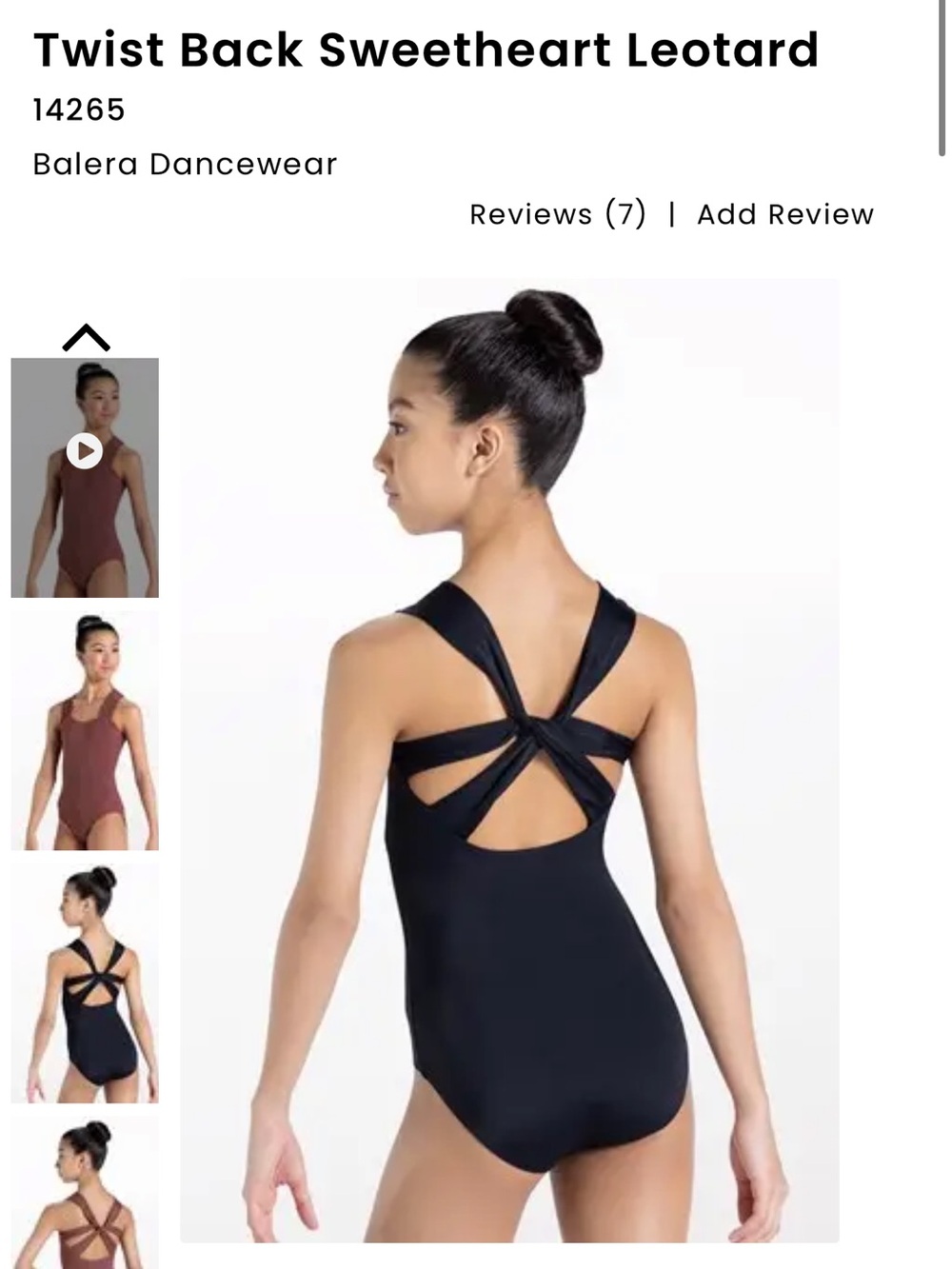 Balera Twist Back Sweetheart Leotard - Black